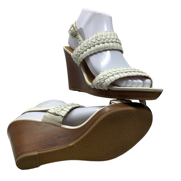 Jack Rogers Tinsely White Leather Whipstitch‎ High Wedge Sandals - Picture 11 of 12